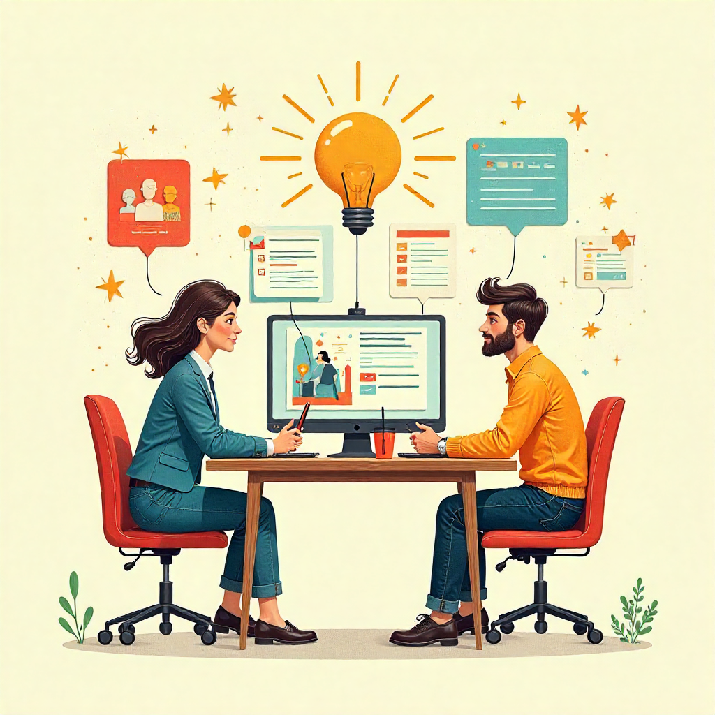 Illustration of a U.S. company collaborating with nearshore teams in LATAM, showing remote workers, video calls, and streamlined teamwork.